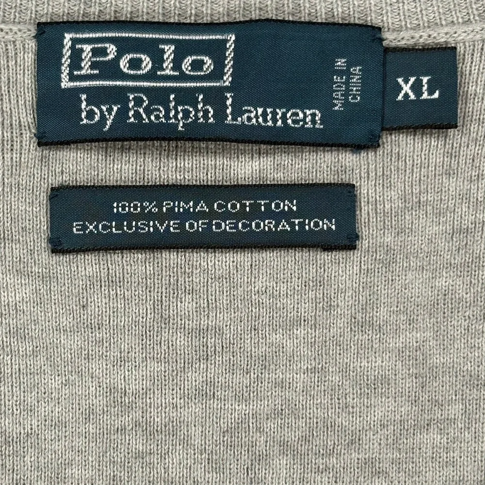 Vintage Polo Ralph Lauren V-Neck Sweater Vest Mens XL Gray Pima Cotton Pony Y2K